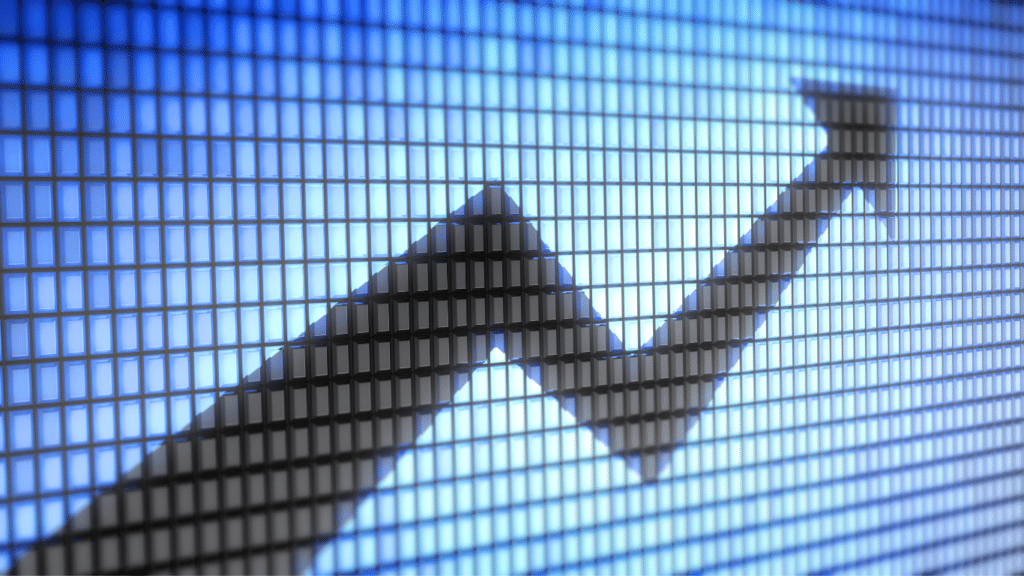 An arrow on a graph indicating growth.