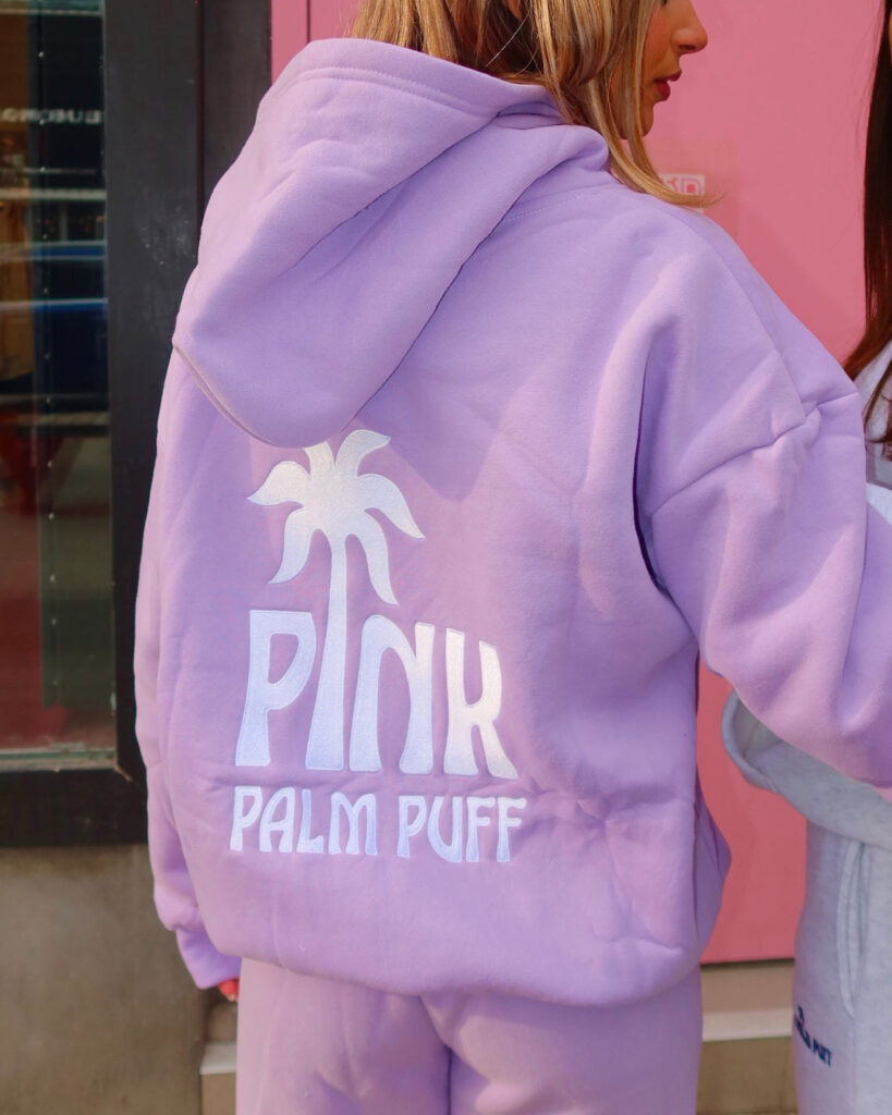 Pink Palm Puff Hoodie | Wave Of Love - Huge Discount | Shop Now